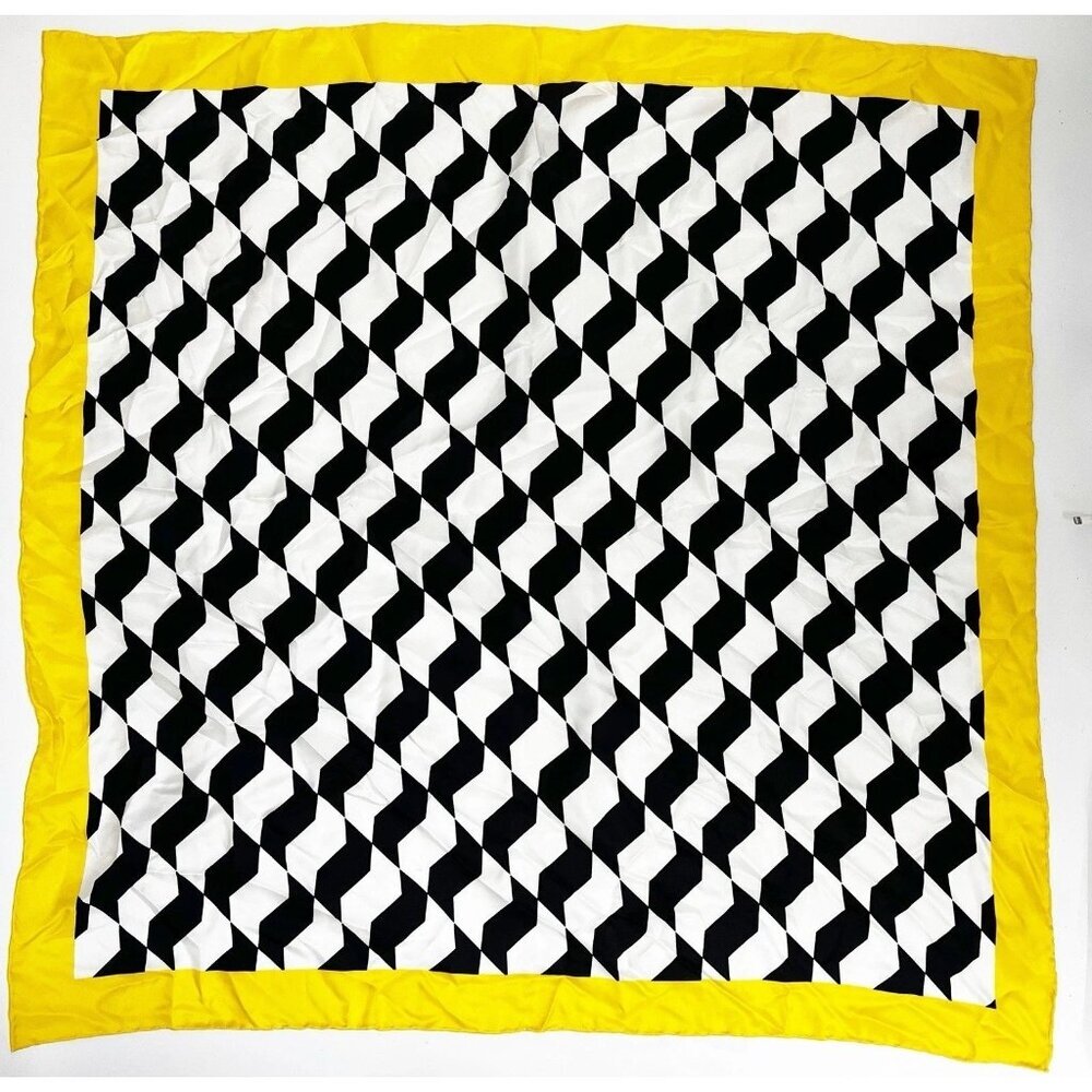 Doncaster 35.5 X 35.5 White Yellow Black Silk Geometric Print Square Scarf - Picture 1 of 5